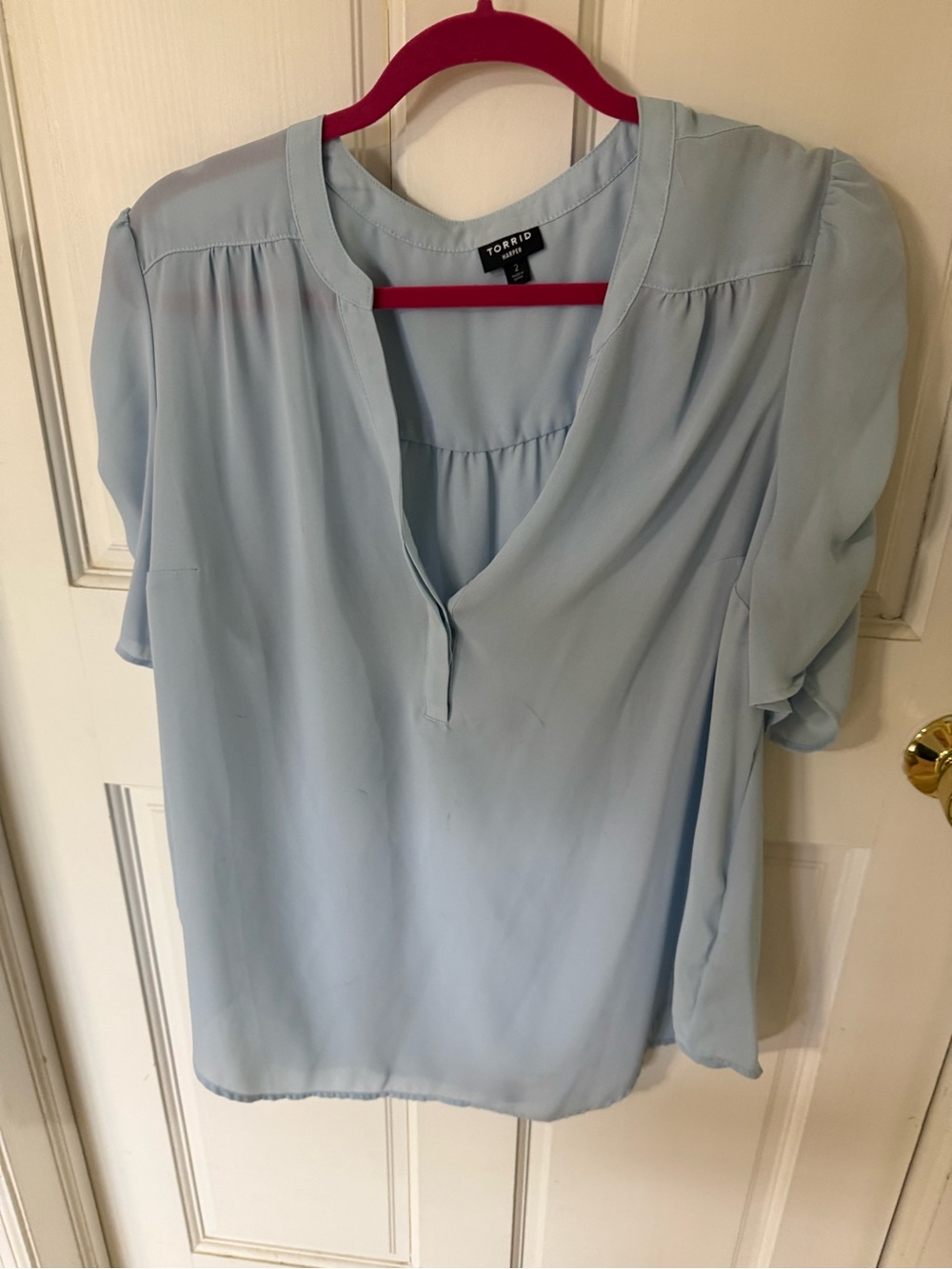 torrid Soft Light Blue Split V-Neck Short Sleeve Blouse